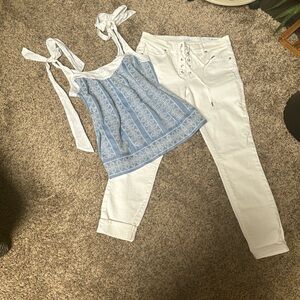 Adorable NWT loft outfit Adjustable bow top Criss cross pants